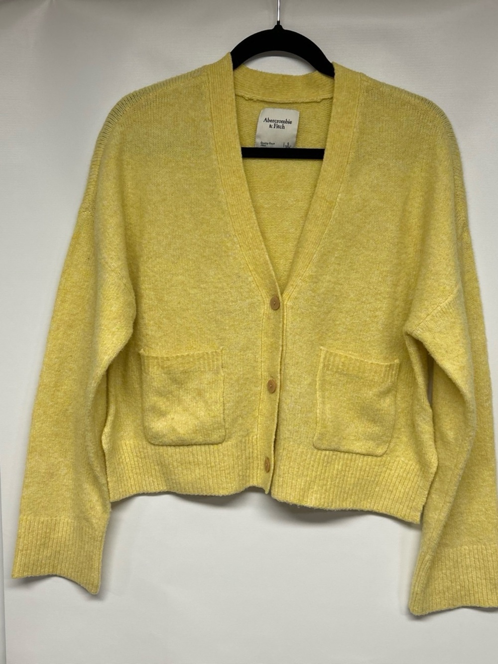Abercrombie & Fitch Pale Yellow V-Neck Pocket Cardigan